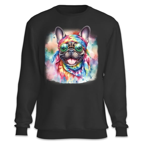 Hippie French Bulldog Portrait Watercolor Tie-Dye Vintage Styles Sweatshirt Unisex Merch Dog Lover Gifts - 00014