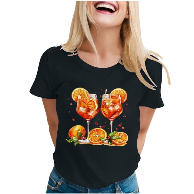 Fgnfyis T-Shirt à Manches Courtes Imprimé Col Rond Mode Décontractée pour Femmes Noir TTG