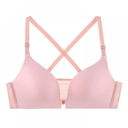 

Saient Women Back Beauty Front Closure Bra Smooth Wire Free Bras Sexy Padded Lingerie Bralette Gathered Push Up Underwear Brassieres Pink 38B
