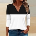 thumbnail image 2 of HAPIMO Women's 3/4 Sleeve Tees Outfits Loose Shirts Vacation Fashion Casual V Neck Pullovers Workout Color Block Tops Black XXXL, 2 of 5
