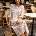 thumbnail image 6 of Ayolanni Fall Dresses for Women Crew Neck Floral 3/4 Sleeve A-Line Maxi Dress Flowy Beach Pleated Boho Long Dress Pink XL, 6 of 7