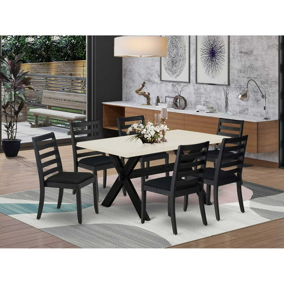 East West Furniture X-Style 7-Piece Modern Dining Table Set in Linen White