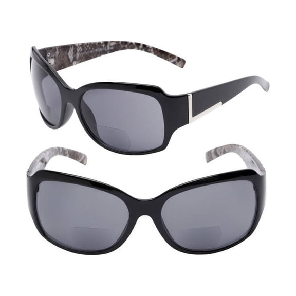 2 Pair of "The Fashionista" Womens Designer Bifocal Sunglasses - Outdoor Reading Glasses - Black/Black - 1.00