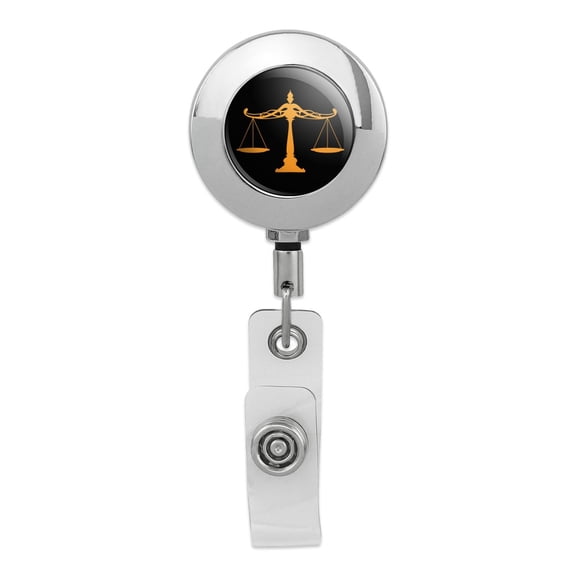 Scales Of Justice Legal Lawyer Retractable Reel Premium Metal Chrome Badge ID Card Holder Clip