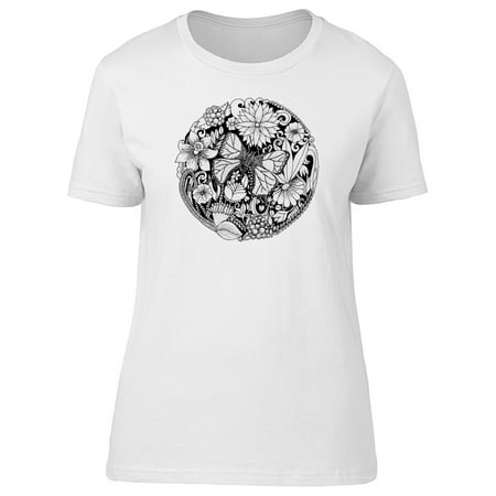 Butterfly Leaf Top - Flowers Butterfly Leaves Sketch Tee Women's -Image by Shutterstock