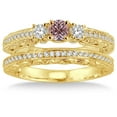 thumbnail image 2 of 2 Carat Morganite & Diamond Antique Milgrain Bridal set on 10k Yellow Gold, 2 of 3