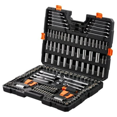 205 Pcs Mechanics Tool Set - 1/4" 3/8" 1/2" Drive SAE/Metric Sockets, Wrenches, Bits with Storage Case