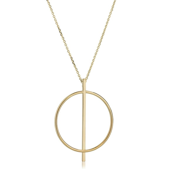 KoolJewelry 14k Yellow Gold Adjustable Length Circle and Bar Necklace (fits 16" or 17")