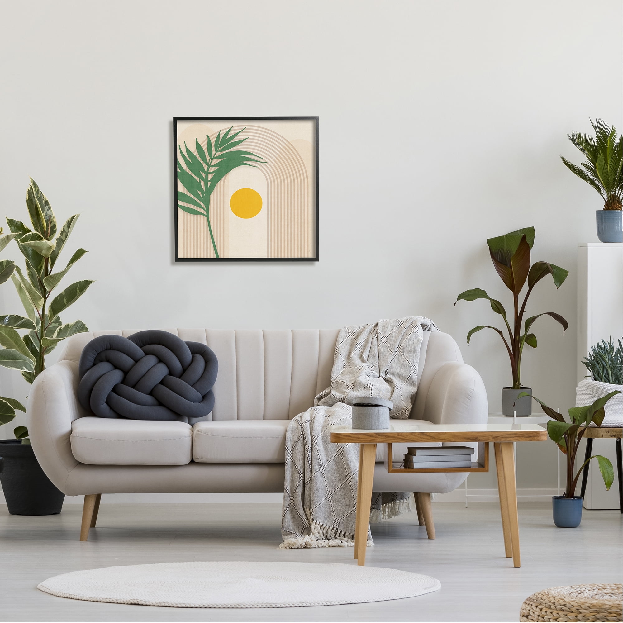 Stupell Industries Tropical Leaf with Arch Botanical & Floral Painting Black Framed Art Print Wall Art, 24 x 24
