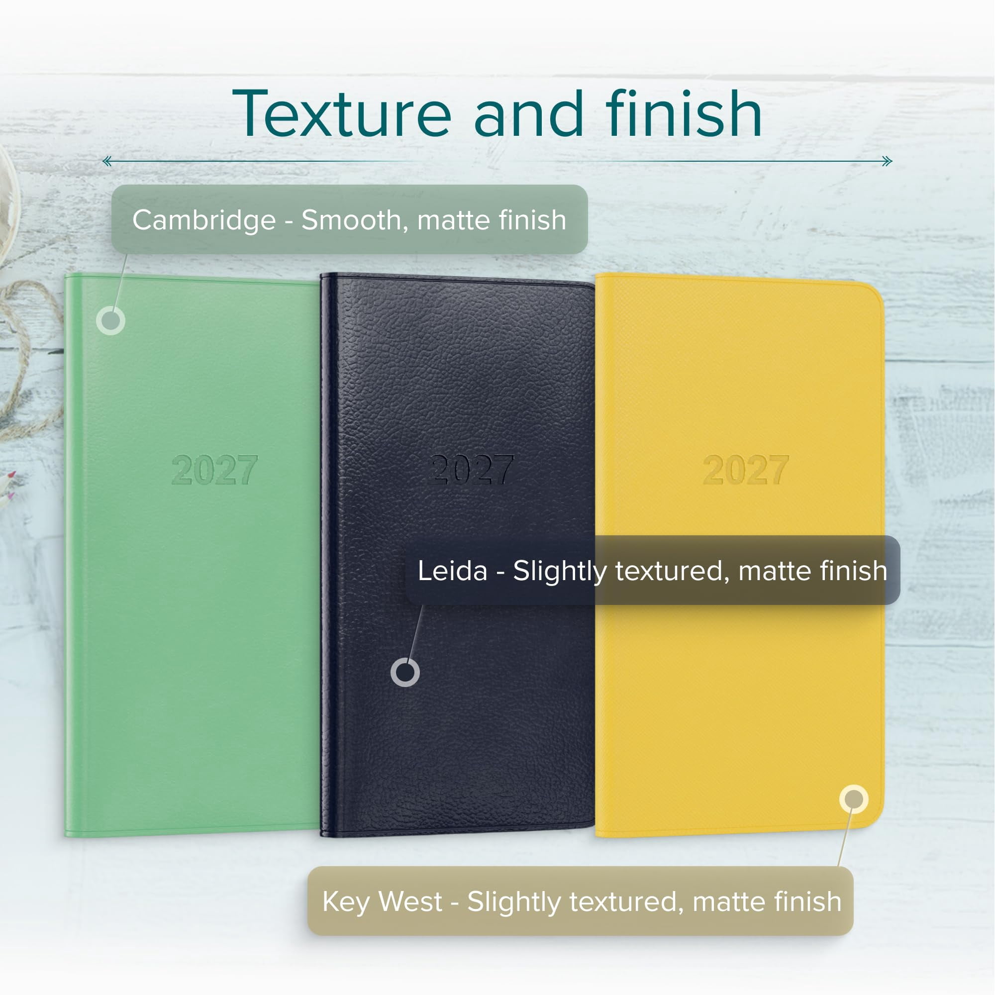 Harbor Pocket Weekly Monthly Planner 2027, Calendar Planner and Notebook, Durable Faux Leather, 192 Pages, Softcover & Book Bound - Leida Pine - 6x3.25"