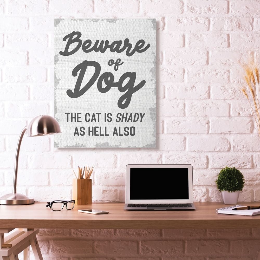 Beware Of Dog and Shady Cat Funny Pet Word Design Super Oversized Stretched Canvas Wall Art by Daphne Polselli