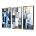 thumbnail image 3 of Designart "Retro Navy Blue Cubist Dreams II" Modern Geometric Framed Wall Art Set Of 3 - Blue Abstract Frame Canvas Set For Living Room Decor, 3 of 6