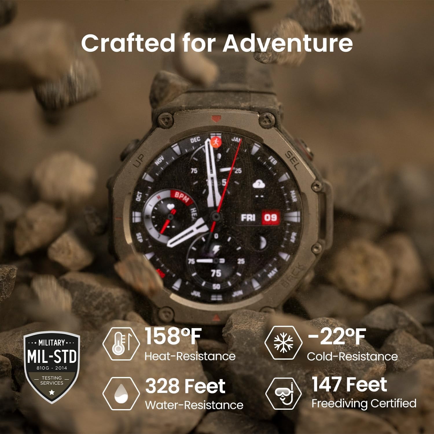 Amazfit T-Rex 3 Rugged Military Smart Watch 48mm, GPS (with Privacy), Offline Maps, Long Battery Life,328 Feet Water-Resistant, 170 Fitness/Sport Modes, AI, Voice Control, for Android or iPhone, Gray