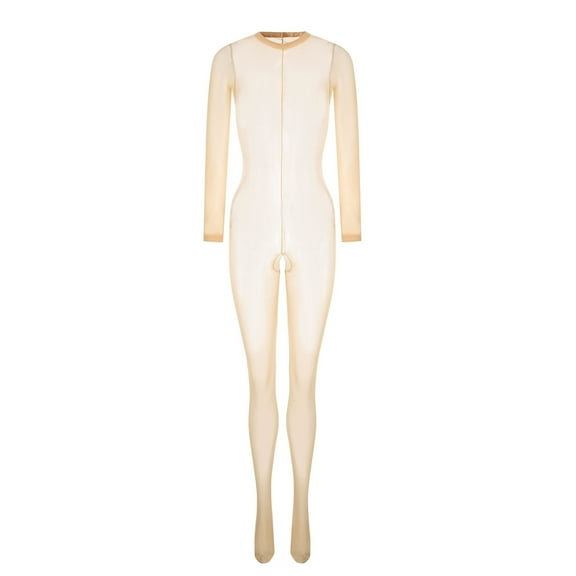 Women Sexy Lingerie Bodysuits Crotchless stockings long sleeve Stretchy  Stockings complexion 1XL