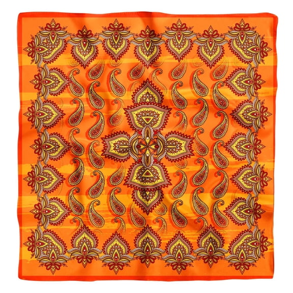 Phagun Orange Floral & Paisley Print Pure Silk Square Scarf Neck Wrap Summer Hair Bandanas For Women