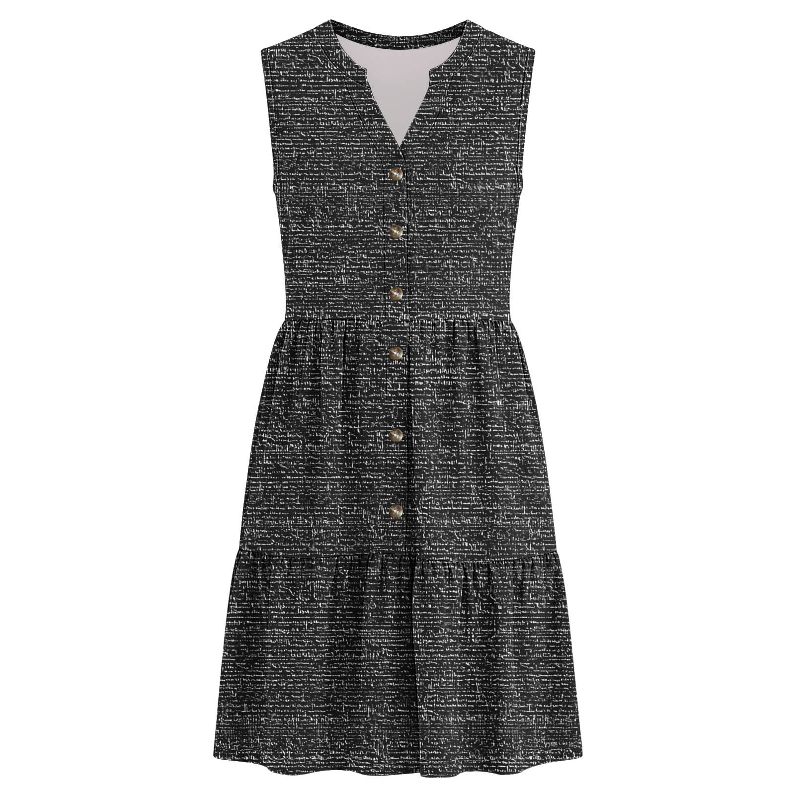 Oplxuo Summer Dresses for Women V Neck Sleeveless Sundresses Button Down Casual Dresses Ruffled Hem Midi Dress for Beach