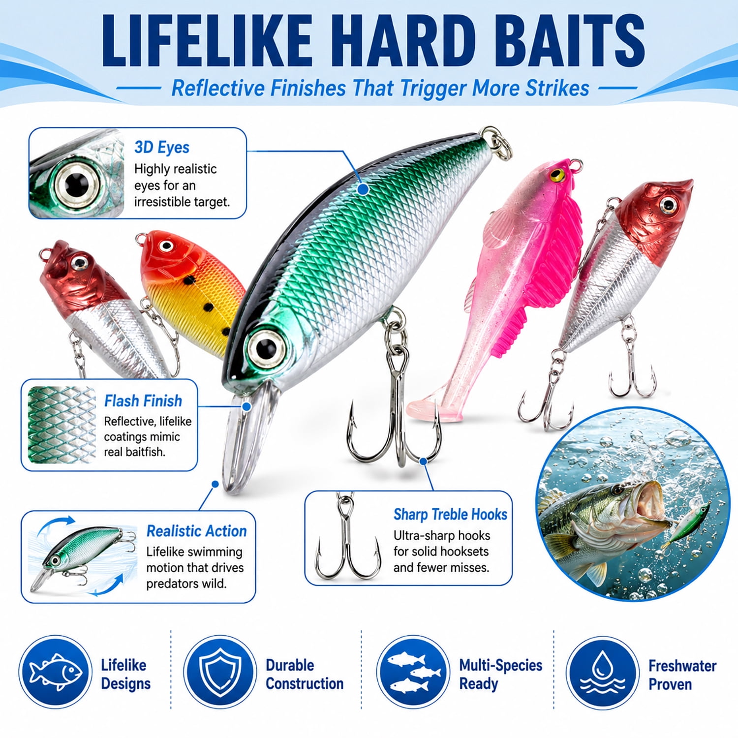 Fishing Lures Tackle Box Kit,Saltwater Freshwater Fishing Gear,Baits Tackle Including Crankbaits, Topwater Lures, Spinnerbaits,Fishing Accessories etc for Bass,Trout, Salmon, Fishing Gifts for Men