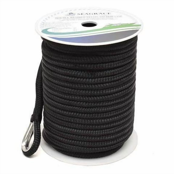 SeaGrace Boat Anchor Line | Double Braided 1/2 Inch x 150 FT Black