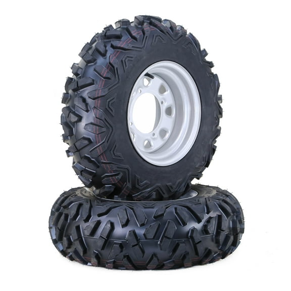 WANDA 24x8-12 ATV Tire Wheel Assembly 6-Ply P3501 with 4 Lugs on 156 PCD 4 3 Silver Wheel-10374,SET 2