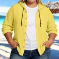 thumbnail image 2 of FRSASU Cotton Linen Hoodies for Women Button Down Sun Protection Casual Plus Size Long Sleeve Summer Vacathion Beach Tops Yellow, 2 of 7