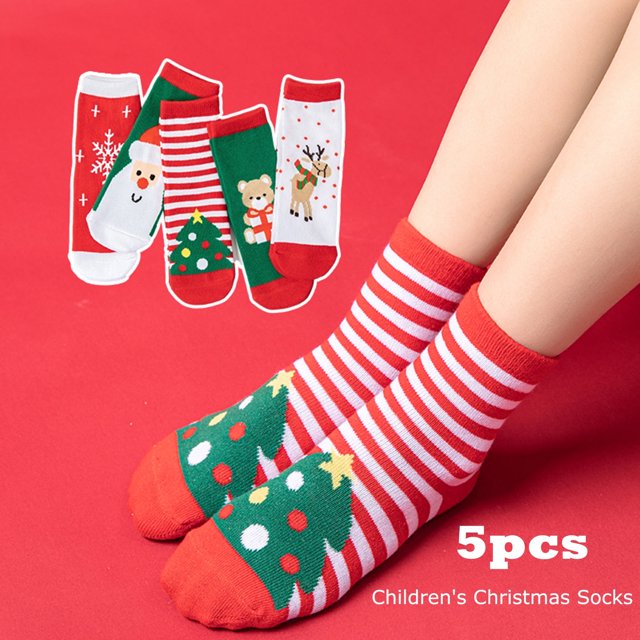 Herrnalise 5 pares de calcetines navideños para bebés y niños pequeños con dibujos animados de Navidad, calcetines de algodón cálidos para el invierno