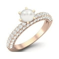 thumbnail image 2 of 5MM Round Shape Pearl 925 Sterling Silver Rose Vermeil Solitaire Womenâ€™s Wedding Valentines Day Gifts Ring, 2 of 3