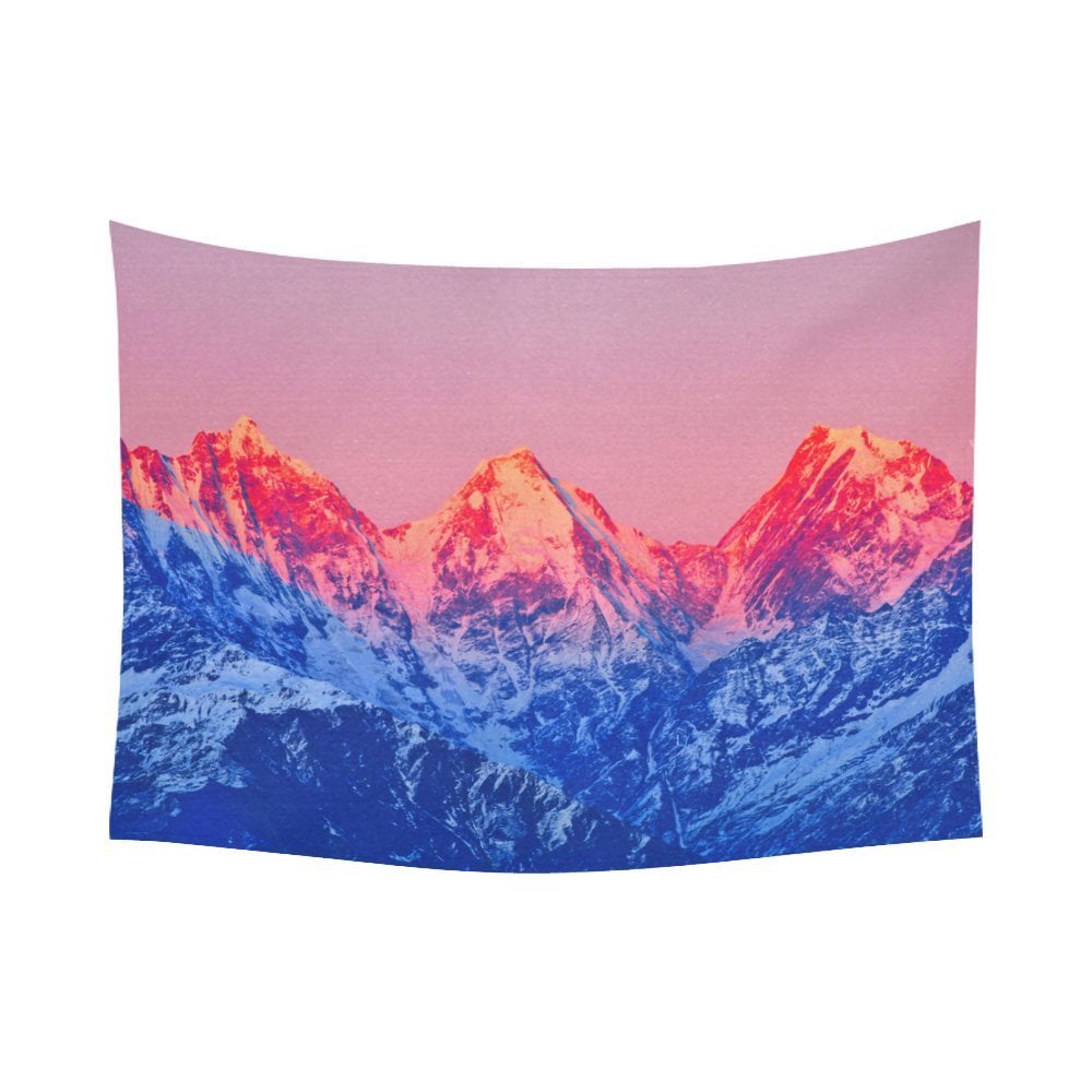 GCKG Snowy Mountain Tapestry Horizontal Wall Hanging Sunset on Mountain 