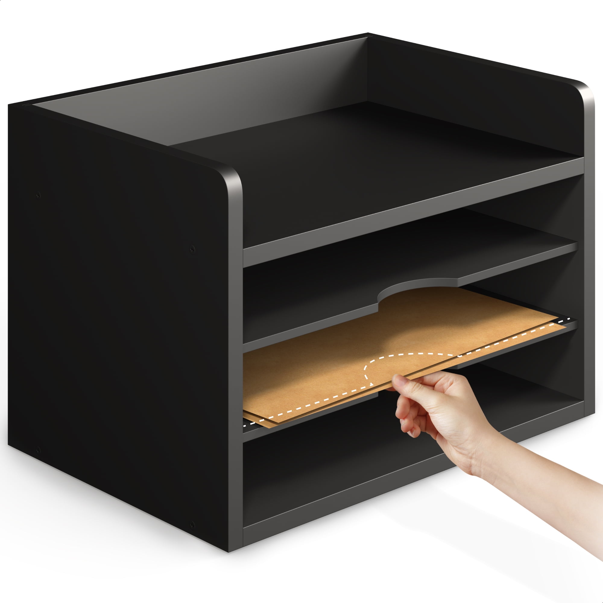 Ballucci 4-Tier Paper Organizer, Office Desk Organizer, Document Mail Sorter, Black