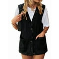 thumbnail image 3 of Women's Sleeveless Denim Vest Oversize Button Down Ripped Waistcoat Jacket Black XXL, 3 of 9