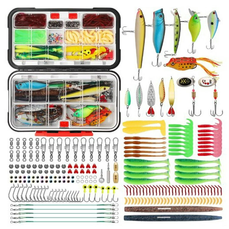 TRUSCEND Fishing Bait Set with Tackle Box for Pike, Walleye, Trout, Bass,  Fishing Accessories Including Rubber Fish, Surface Bait, Spinner, Popper,  Jigs Head for Freshwater Saltwater Fishing : : Sports & Outdoors