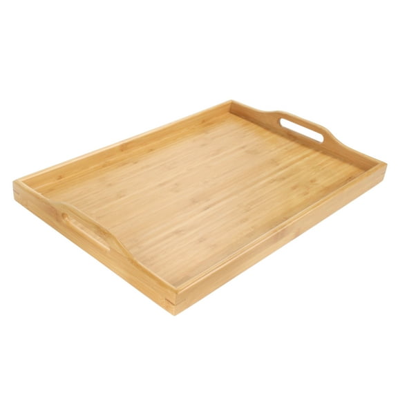 BambooMN Organic Bamboo Serving Tray with Handles, Breakfast Tray, Serving, Eating, Kitchen, Vanity, 18.5"x12.5"x1.25" - 2 Trays