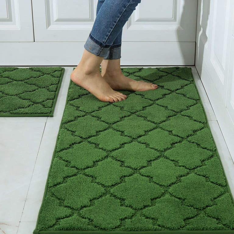 Soft Kitchen Rugs [2 PCS] for in Front of Sink Super Absorbent Kitchen  Floor Mats and Mats 20x30 Inch/20X48 Non-Skid Kitchen Mat Standing Mat  Washable ,Polyester,Green 