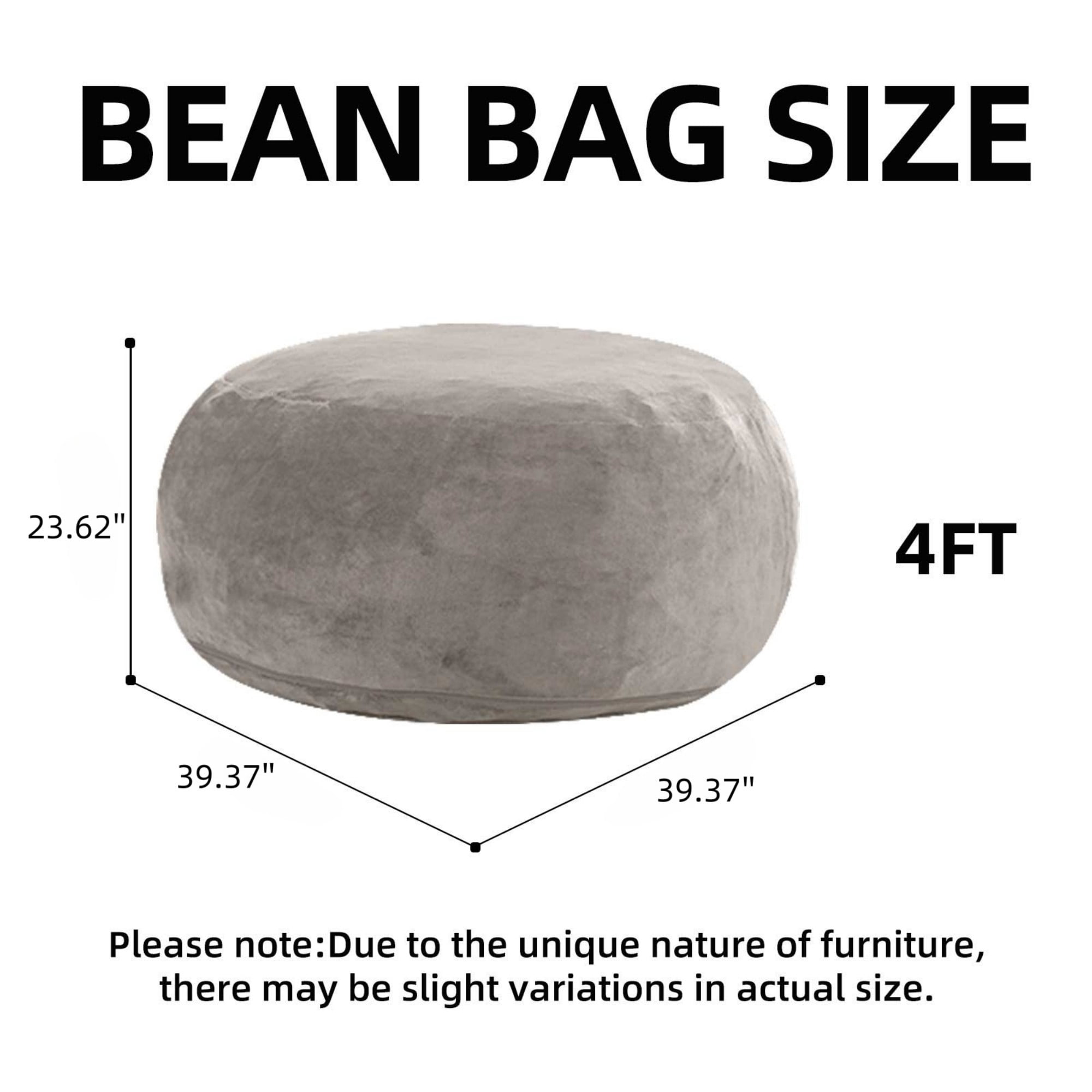 LLappuil 4 Feet Bean Bag Chair, Lazy Sofa Chair for Adults, Memory Foam Bean Bag Chairs with Filler Included for Living Room Bedroom Khaki