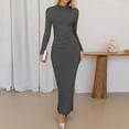 thumbnail image 2 of Women Bodycon Maxi Dress Long Sleeve Ruched Elegant Party Formal Spring Wedding Guest Dresses Dark Gray M, 2 of 6