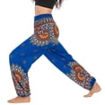 thumbnail image 5 of SWSMCLT Women's Boho Yoga Pant Smocked Waist Hippie Bohemian Thai Indian Pants with Pocket Cinched Bottom Elastic Waist High Waisted Floral Sunflower Printed Blue One Size, 5 of 5