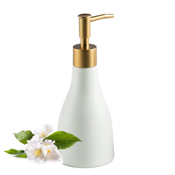 Gold Soap Dispenser Bottle for Bathroom Countertop, Modern Hand Soap Dispenser with Gold Pump for Liquid Laundry Shower 280ml White.