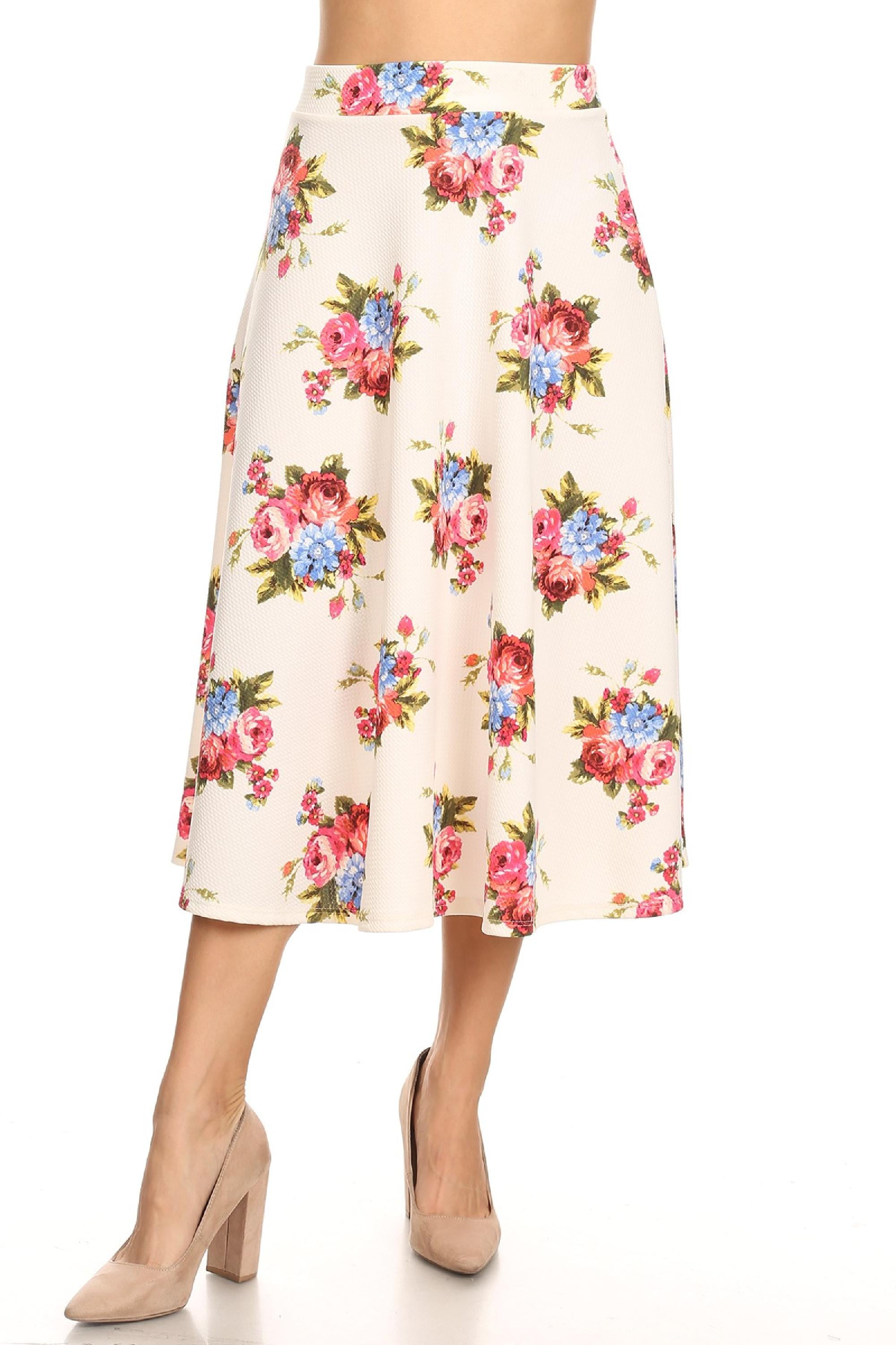 Women's Basic Casual Elastic Waist A-line Solid Flared Midi Skirt S-3XL -  Walmart.com