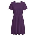 thumbnail image 4 of Dark Purple Women's Dress Short Sleeve Summer Sundress Summer Women Clothes, 4 of 7
