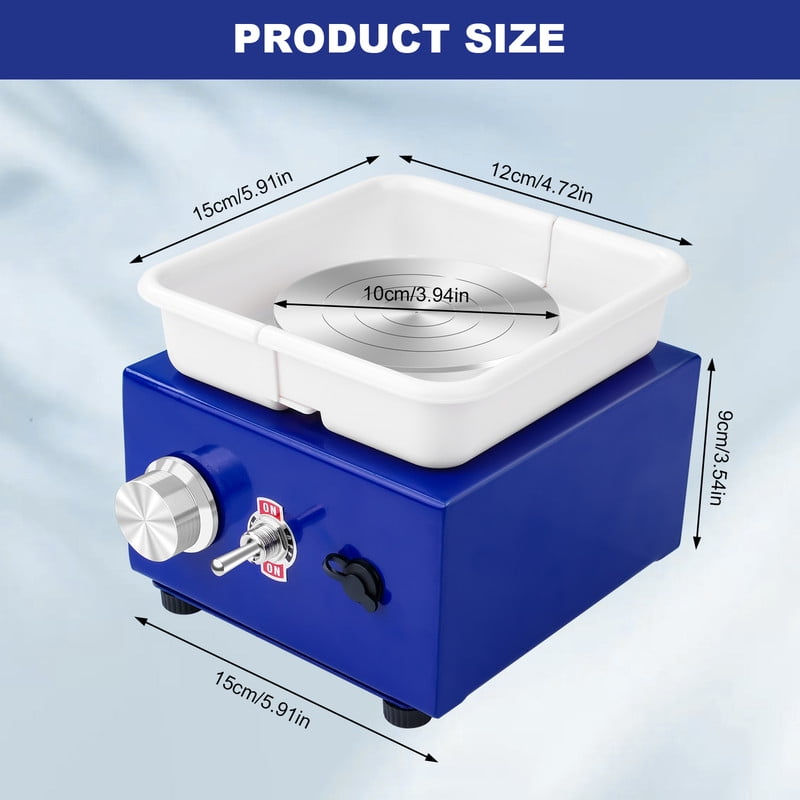 Mini Ceramic Wheel Adjustable 0-300RPM Speed, 30W Ceramic Wheel Detachable Removable Basin, 1KG Load Capacity, Two Sizes Of Turntables Available, Blue