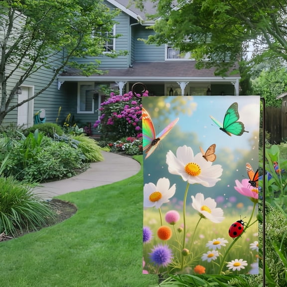 Spring Summer Garden Flag Double Sided Flower with Butterfly Welcome Yard House Outside Outdoor Decoration,12*18 inch