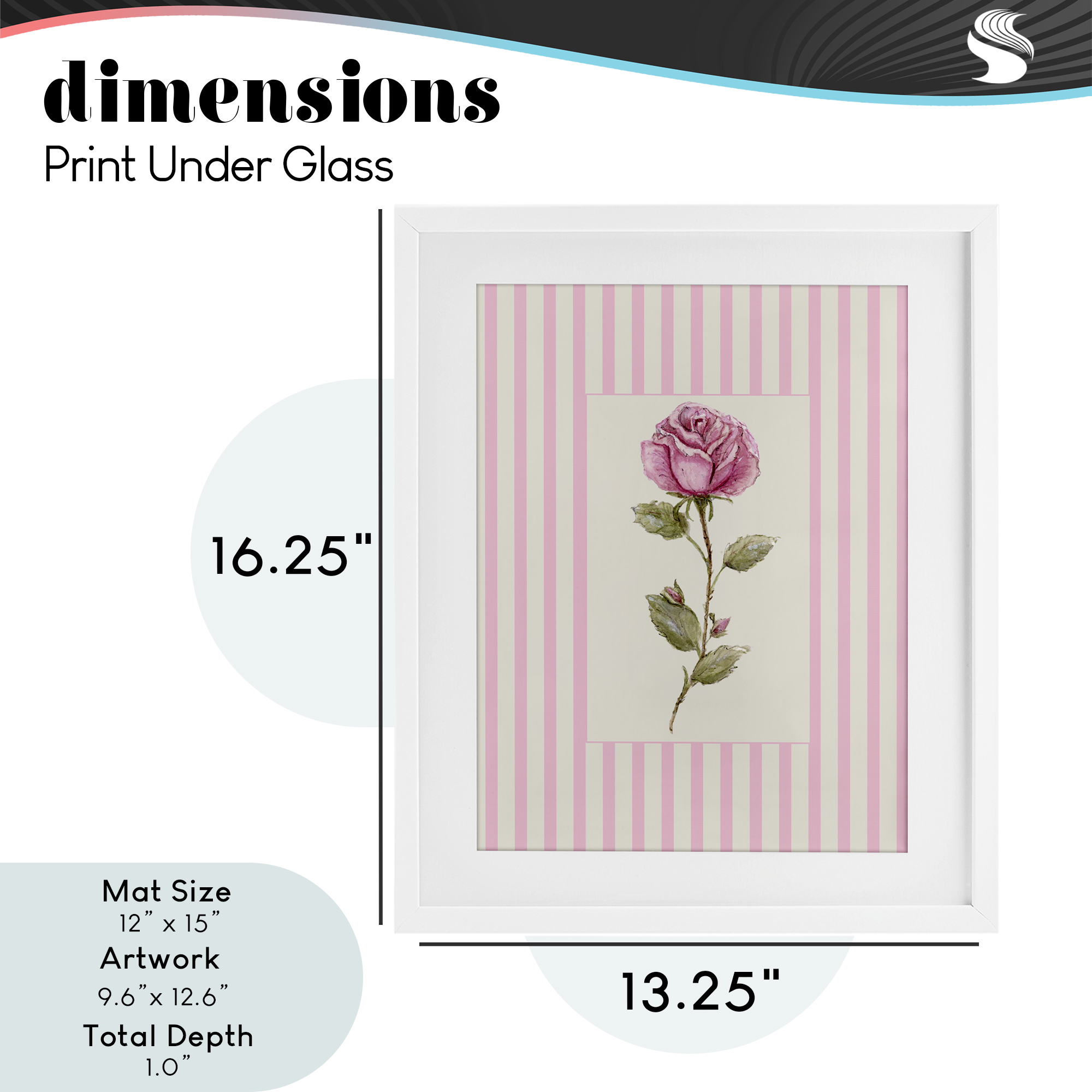 Pink Stripe Rose White Framed Print Under Glass, design by Lisa Wehmeyer