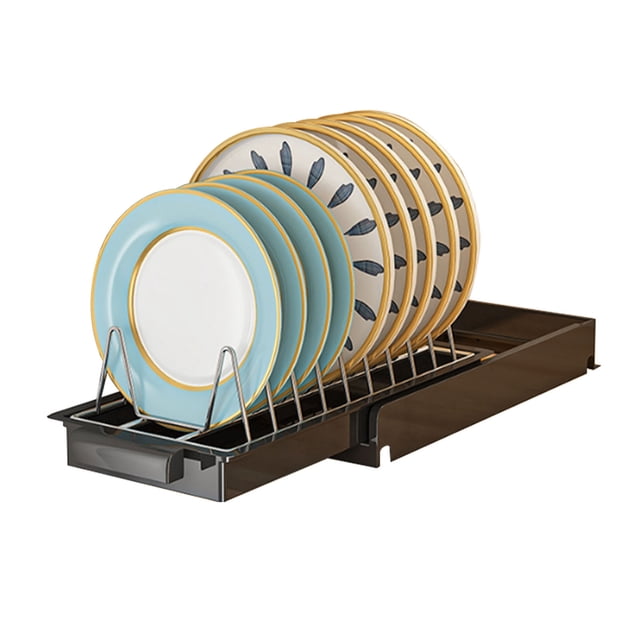 Organizador de armario extraíble de acero inoxidable con estantes deslizables multifuncionales para platos, armario de cocina, color negro