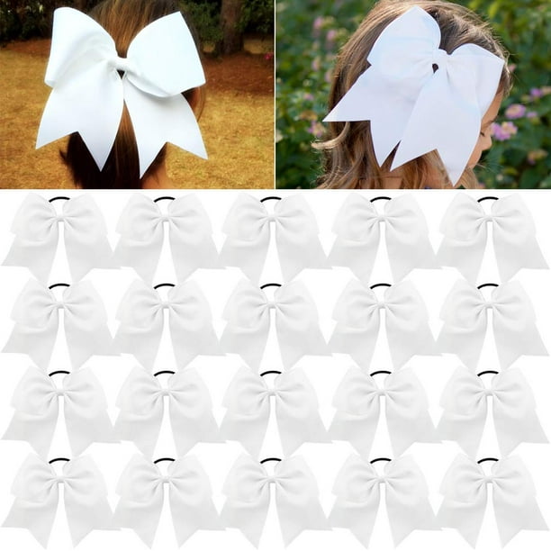 Cheer Hair Bows Large with Ponytail Holder White 1 