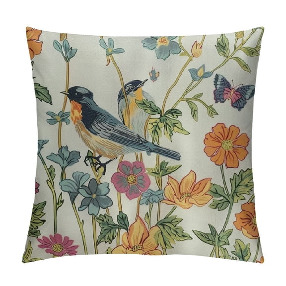 PHYHOO Decorative Pillowcases Vintage Birds with Flowers Embroidered Throw Pillow Covers Farmhouse Pillow Cushion Cases Home Decor Square Floral Pillow Case