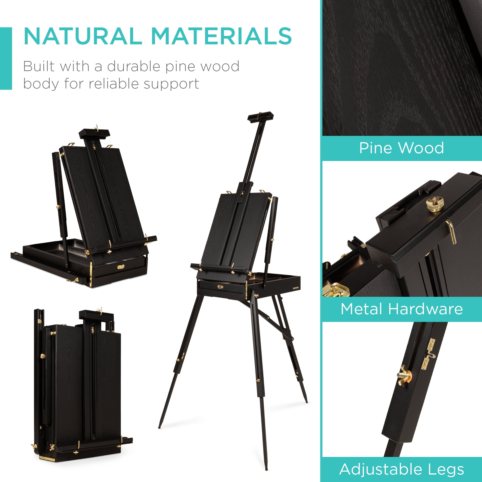 Best Choice Products Art Easel for Painting, Portable Adjustable Tripod with 32-Piece Art Set - Black