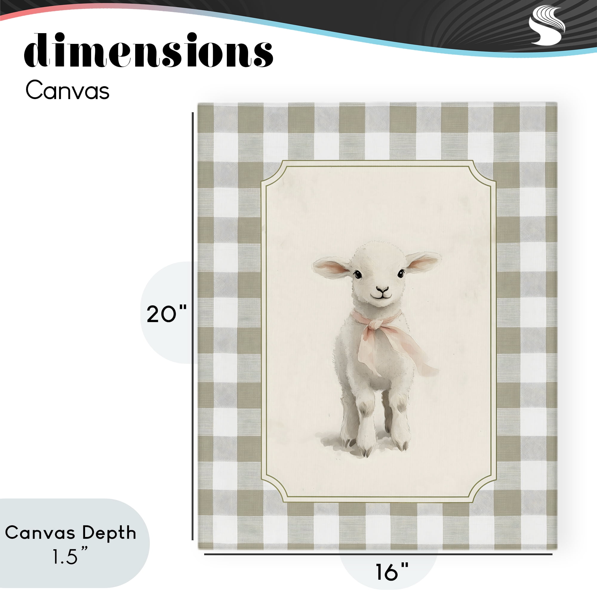 Stupell Industries Gingham Lamb with Pink Ribbon Canvas Wall Art, design by Arlington Prints