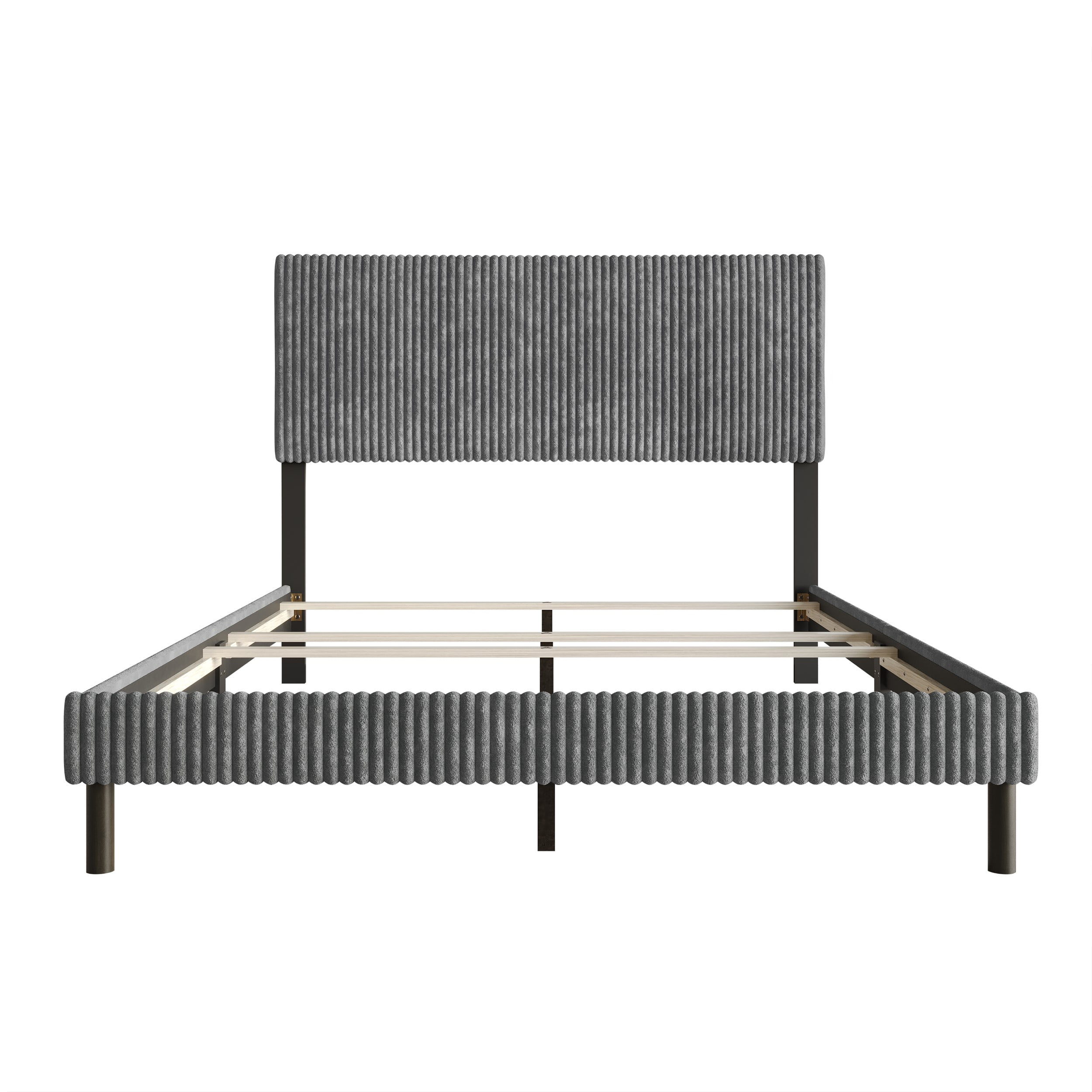 Home Design Osceola Queen Luxurious Corduroy Upholstered Panel Bed Framefor Adult, Gray, Easy Assembly, Box Spring Required (Sold Separately)