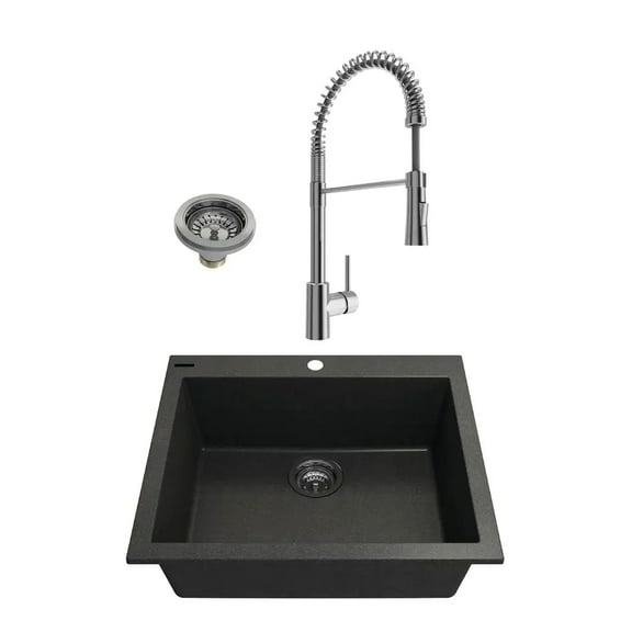 BOCCHI 1606-505-2020CH Dual Mount Granite Composite 24" 1 Bowl Kitchen Sink Kit
