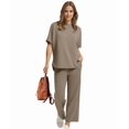 thumbnail image 3 of Two Piece Sets for Women Summer Outfits Wide Leg Crop Pants Lounge Sets Beach Vacation Clothes Brown XL, 3 of 9