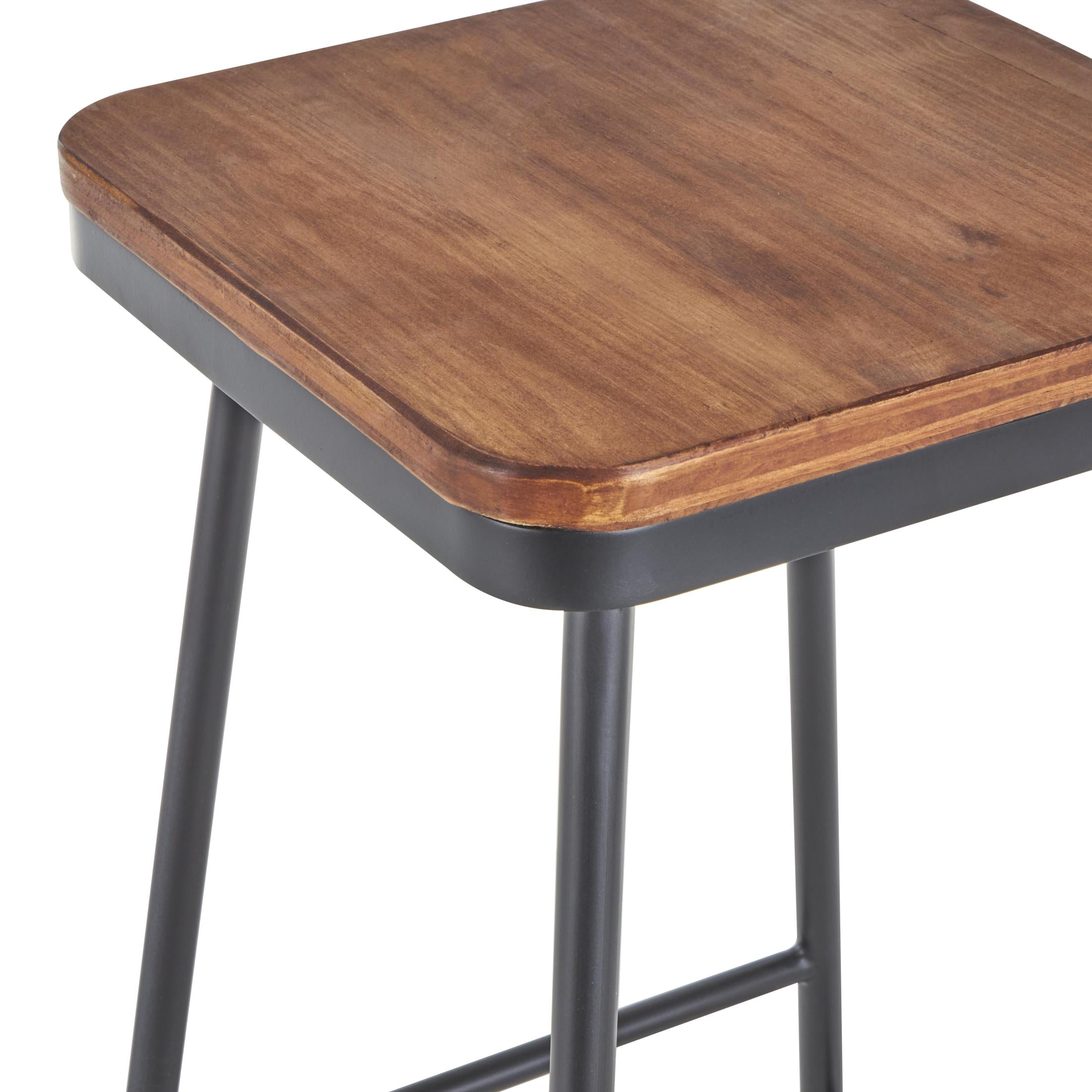 DecMode 14" x 27" Black Metal Compact Suspended Storage Dining Table with Brown Wood Tabletop and 4 Stools, 5-Pieces
